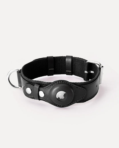 Overview of the airtag dog collar brown in black, featuring its complete design.